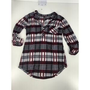 Alter Ego Women’s Small Red Black White Pocket Front Button Sleeve Top